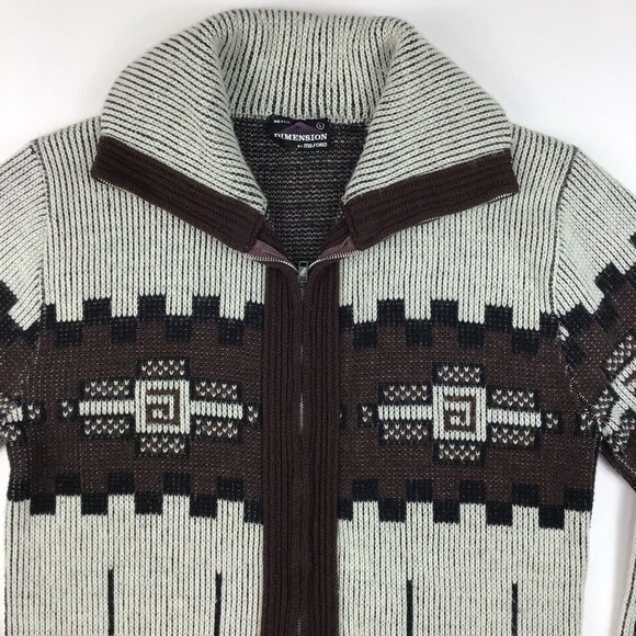 Vintage 70s Women’s Cardigan Sweater L Aztec Print Brown Dimensions Hippie Boho - Picture 4 of 15